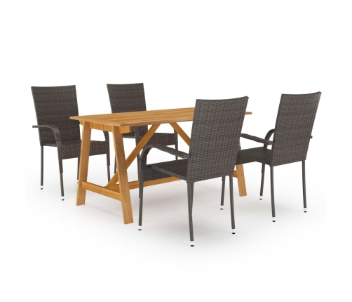 Juego de comedor para jardín 5 piezas marrón
