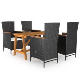 Juego de comedor para jardín 5 piezas negro