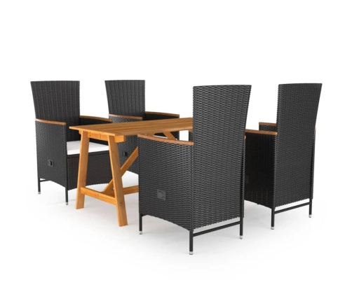 Juego de comedor para jardín 5 piezas negro