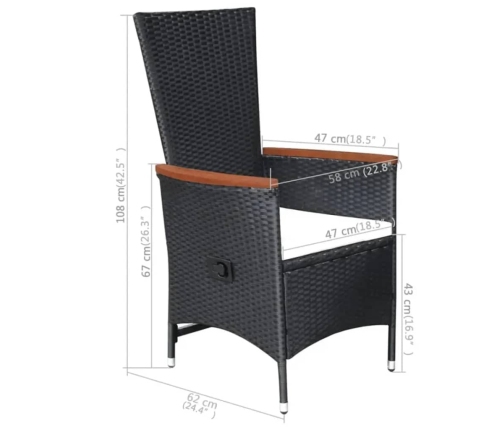 Juego de comedor para jardín 5 piezas negro