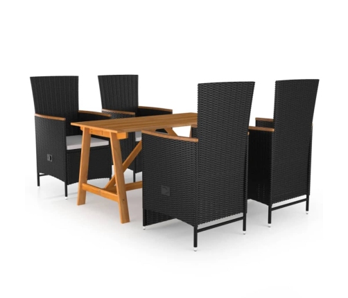 Juego de comedor para jardín 5 piezas negro