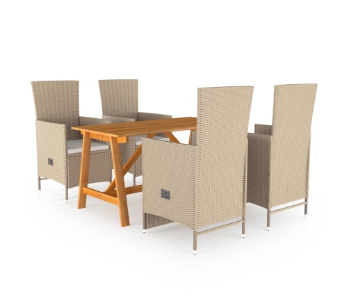 Juego de comedor de jardín 5 piezas beige