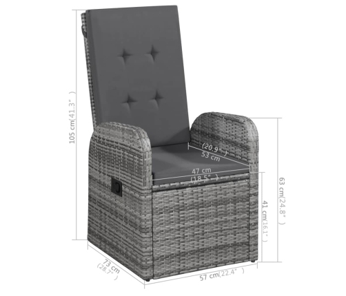 Juego de comedor para jardín 5 piezas gris