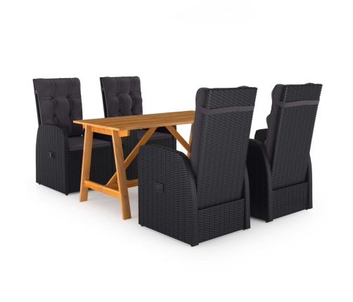 Juego de comedor para jardín 5 piezas negro