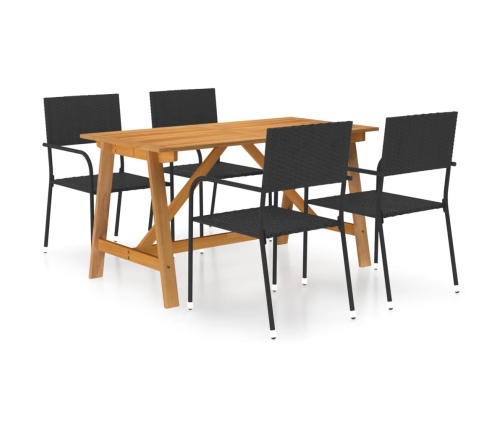 Juego de comedor para jardín de 5 piezas negro