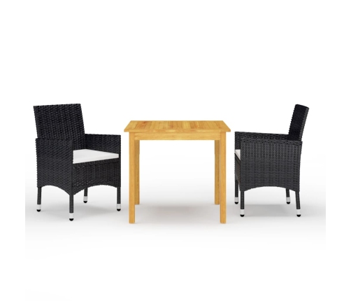 Juego de comedor de jardín de 3 piezas negro