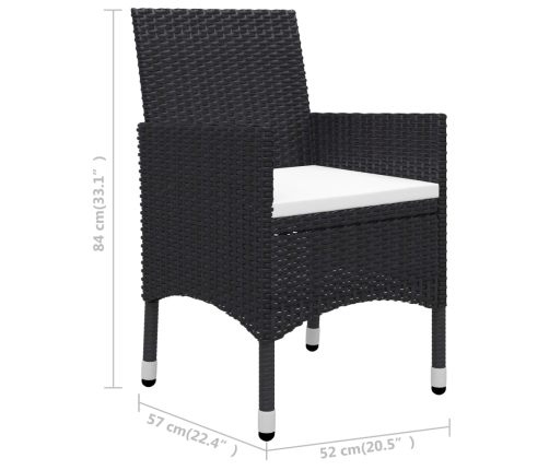 Juego de comedor de jardín de 3 piezas negro