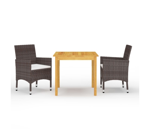 Juego de comedor de jardín de 3 piezas marrón