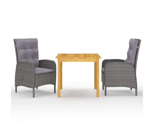 Juego de comedor de jardín de 3 piezas gris