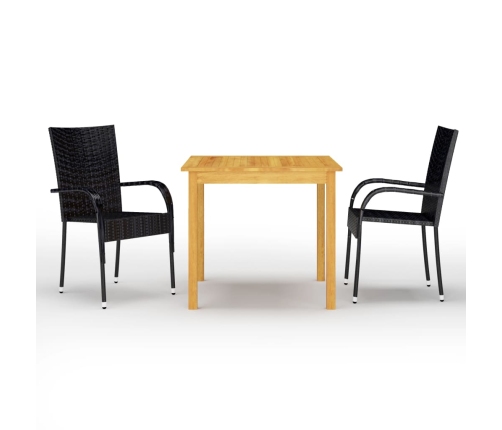 Juego de comedor para jardín 3 piezas negro