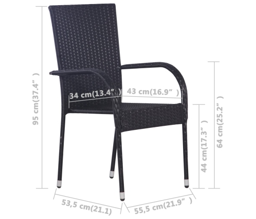 Juego de comedor para jardín 3 piezas negro