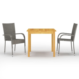 Juego de comedor para jardín 3 piezas gris