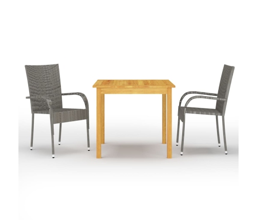 Juego de comedor para jardín 3 piezas gris