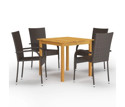 Juego de comedor para jardín 5 piezas marrón