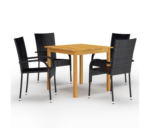 Juego de comedor para jardín 5 piezas negro