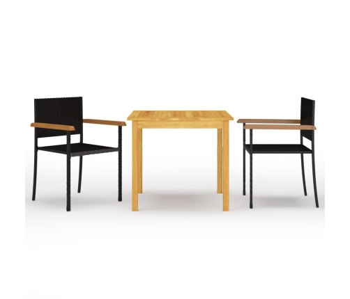 Juego de comedor para jardín 3 piezas negro