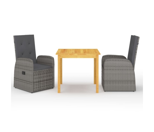 Juego de comedor para jardín 3 piezas gris