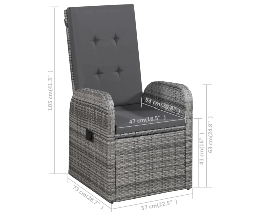 Juego de comedor para jardín 3 piezas gris