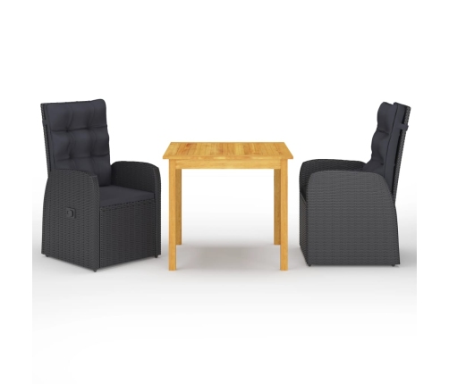 Juego de comedor para jardín 3 piezas negro