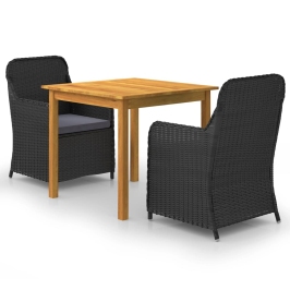 Juego de comedor para jardín 3 piezas negro
