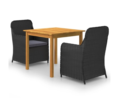 Juego de comedor para jardín 3 piezas negro