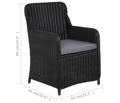 Juego de comedor para jardín 3 piezas negro