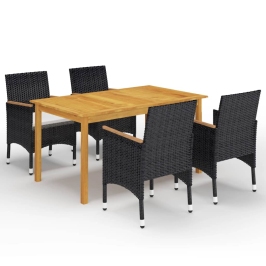 Juego de comedor de jardín de 5 piezas negro