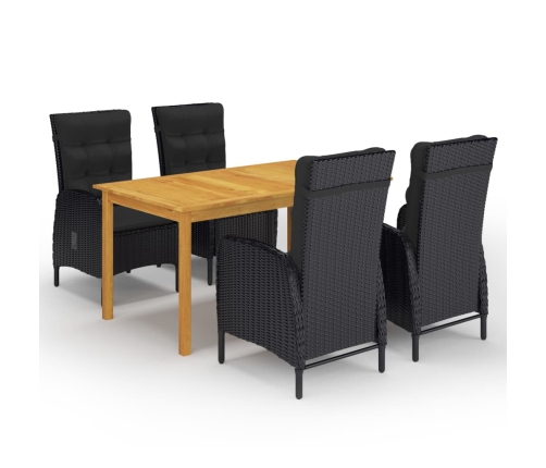 Juego de comedor de jardín de 5 piezas negro