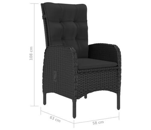 Juego de comedor de jardín de 5 piezas negro