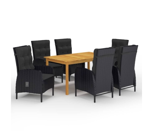 Juego de comedor de jardín de 7 piezas negro