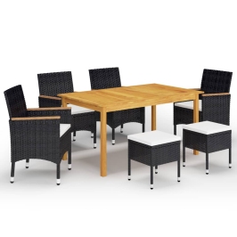 Juego de comedor de jardín de 7 piezas negro