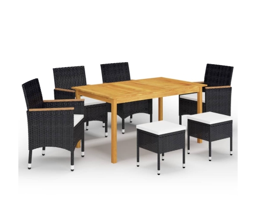 Juego de comedor de jardín de 7 piezas negro