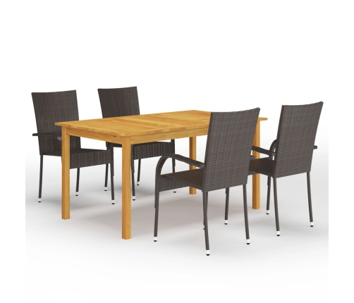 Juego de comedor para jardín 5 piezas marrón