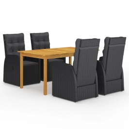 Juego de comedor para jardín 5 piezas negro