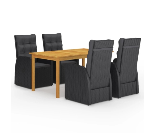 Juego de comedor para jardín 5 piezas negro