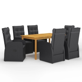 Juego de comedor para jardín de 7 piezas negro