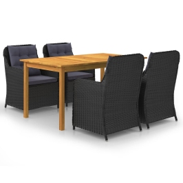 Juego de comedor para jardín 5 piezas negro