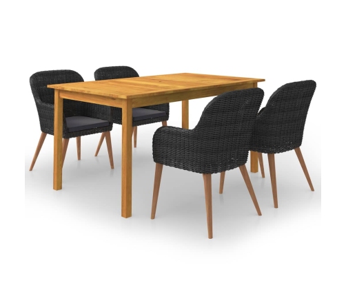 Juego de comedor para jardín 5 piezas negro