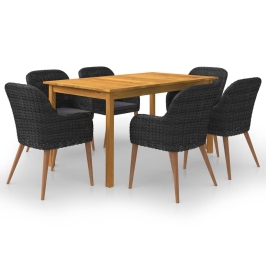 Juego de comedor para jardín de 7 piezas negro