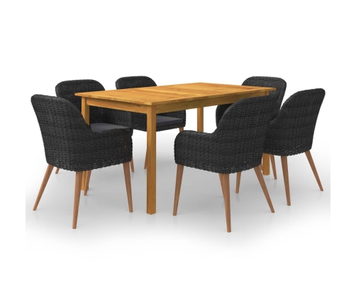 Juego de comedor para jardín de 7 piezas negro