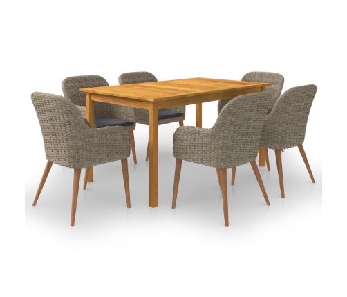 Juego de comedor para jardín 7 piezas marrón