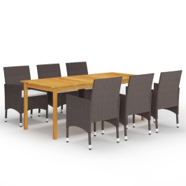 Juego de comedor de jardín de 7 piezas marrón