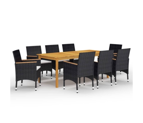 Juego de comedor de jardín de 9 piezas negro