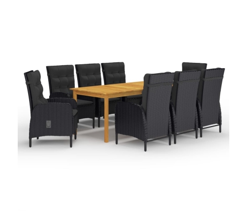 Juego de comedor de jardín de 9 piezas negro