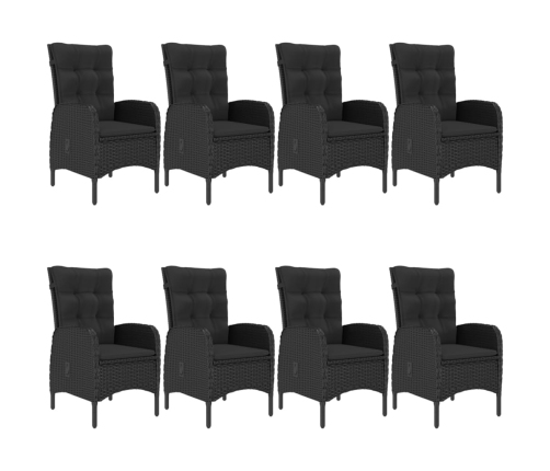 Juego de comedor de jardín de 9 piezas negro