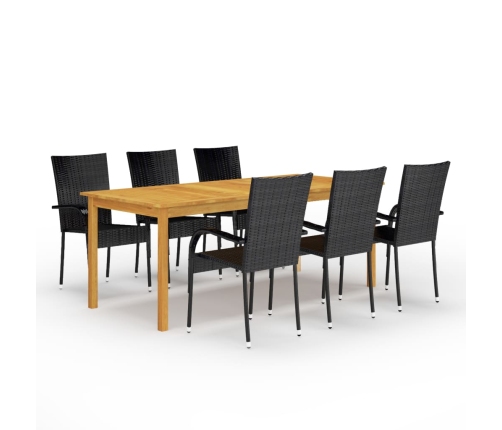 Juego de comedor para jardín de 7 piezas negro
