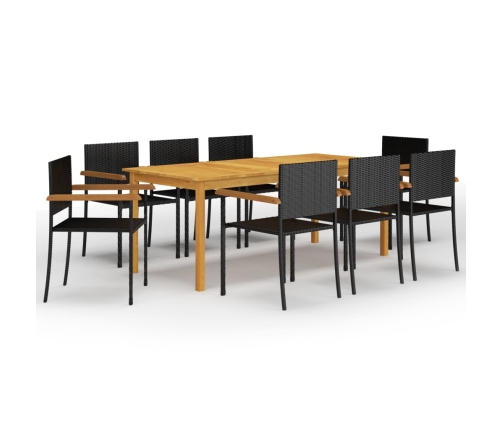 Juego de comedor para jardín de 9 piezas negro
