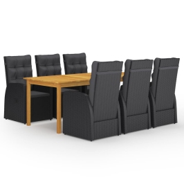 Juego de comedor para jardín de 7 piezas negro