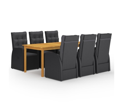 Juego de comedor para jardín de 7 piezas negro