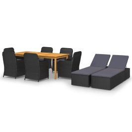 Juego de comedor para jardín de 9 piezas negro